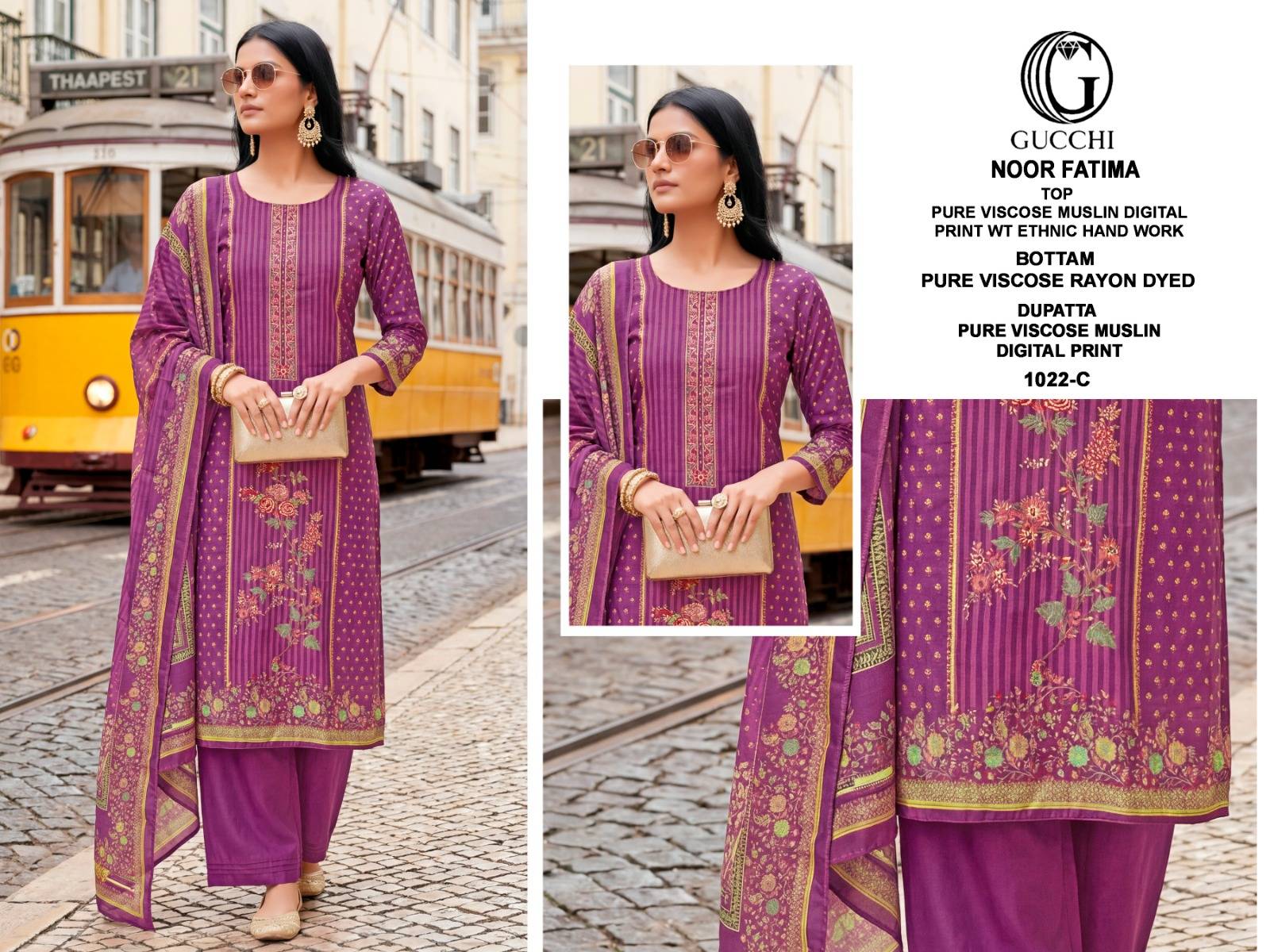 NOOR FATIMA - 1022 Series By GUCCHI Stylish Beautiful Colourful Pure Viscose Muslin Dresses At Wholesale Price